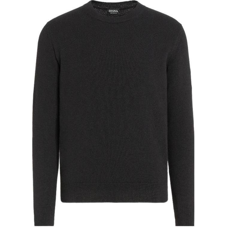 Zegna FW22  Black Solid Color Crewneck Pullover Sweater. E8K10110K09