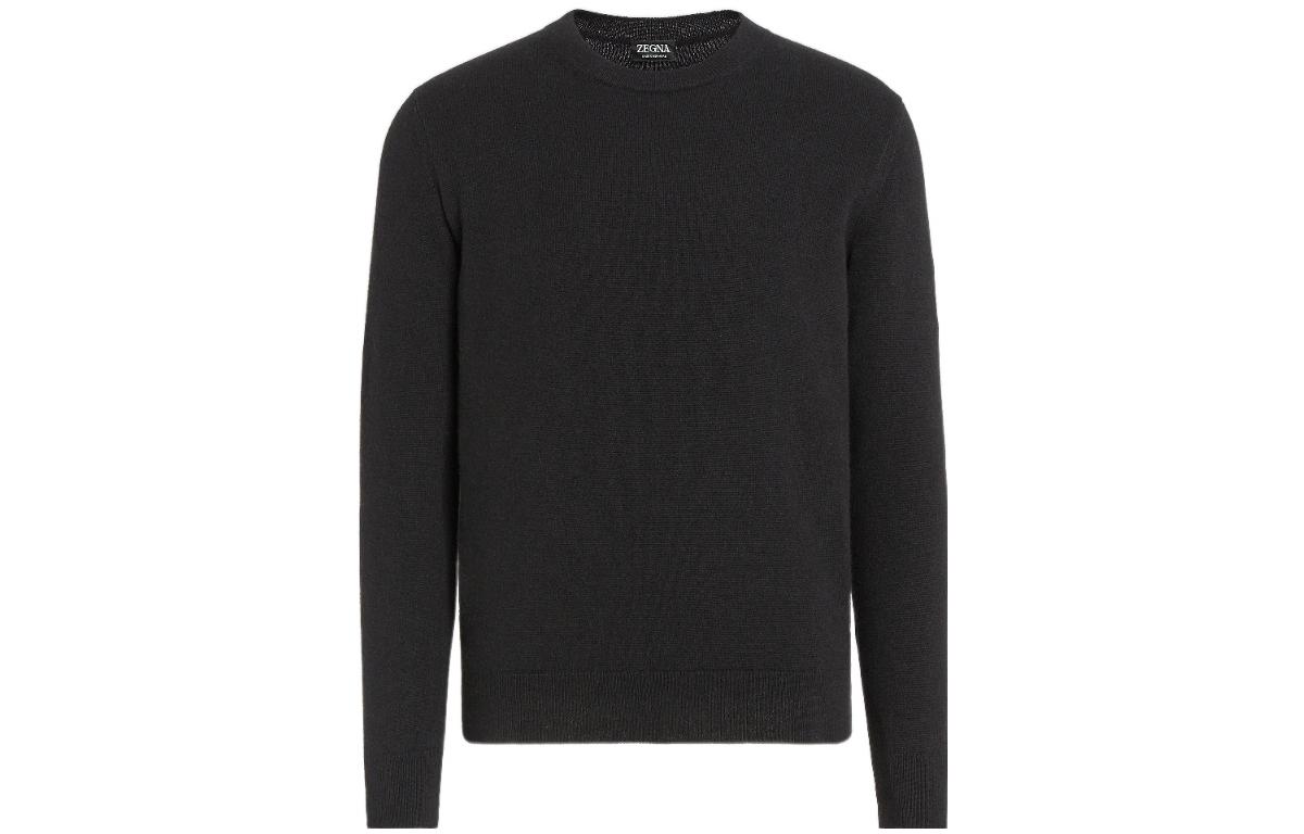 Order Zegna FW22 Baju Sejuk Crewneck Hitam Solid Lelaki. E8K10110K09