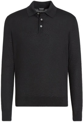 Zegna FW22 Baju Polo Hitam Lengan Panjang Berbutang Ribbed Lelaki. E8J00132-K09 Buy Zegna FW22 Baju Polo Hitam Lengan Panjang Berbutang Ribbed Lelaki. E8J00132-K09
