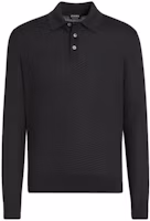 Order Zegna FW22 黑色長袖羅紋鈕扣POLO衫 E8J00132-K09