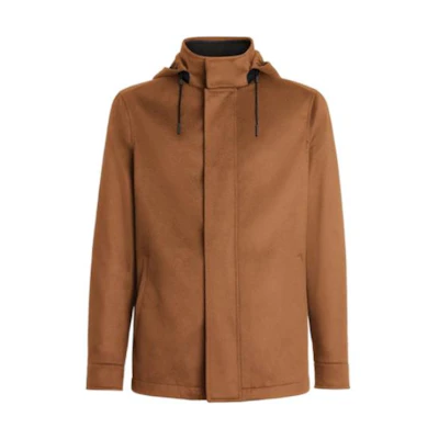 Zegna FW22 Brown Solid Color Drawstring Hooded Jacket UAT427-210155