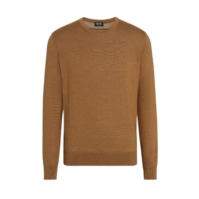 Zegna FW22 Cashmere Blend Crewneck Sweater in Dark Brown. E8J00-110-N95
