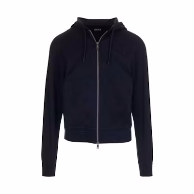 Zegna FW22 Full-Zip Hoodie Navy Blue UA553A859-B09