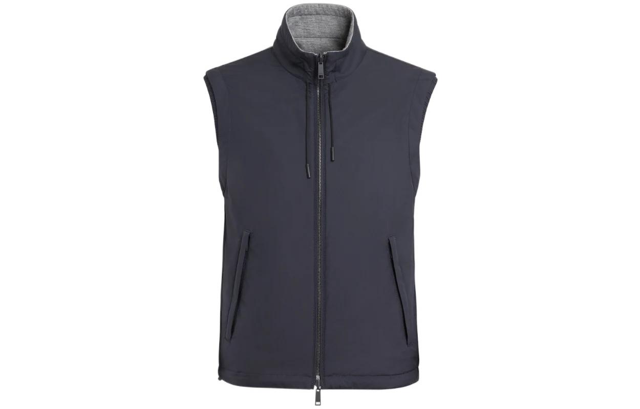 Order 제냐 FW22 그레이 리버서블 베스트, 지퍼, 스트링, 포켓 디자인. E7T33-7110B-534