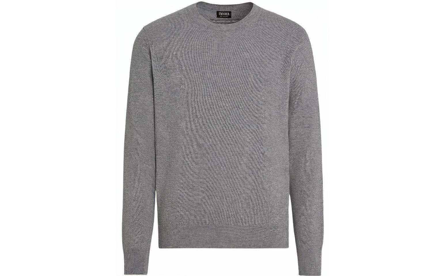 Zegna FW22  Gray Solid Color Knit Crewneck Long Sleeve Sweater. E8K10-110-K95