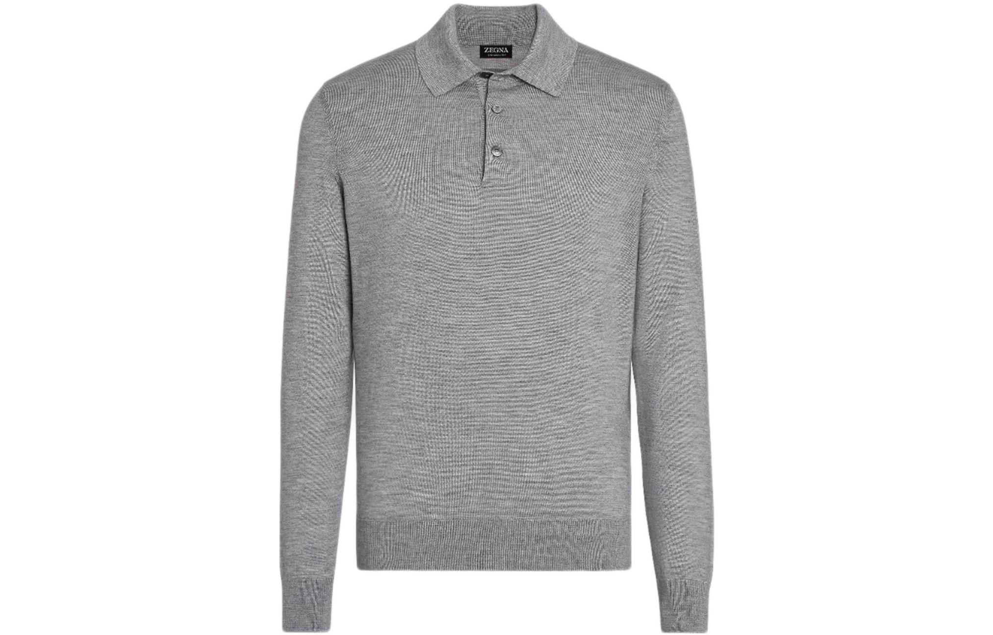 Zegna FW22  Grey Long-Sleeve Pullover Polo Shirt Casual Style. E8J00132-K95