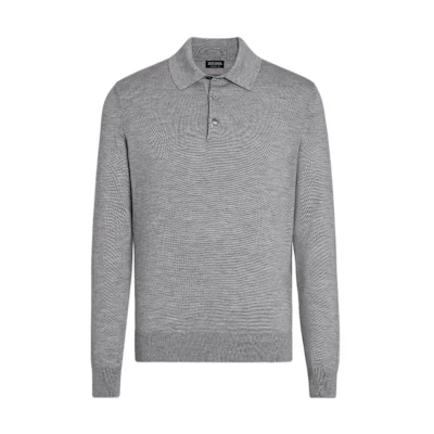 Zegna FW22 Grey Long-Sleeve Pullover Polo Shirt Casual Style. E8J00132-K95