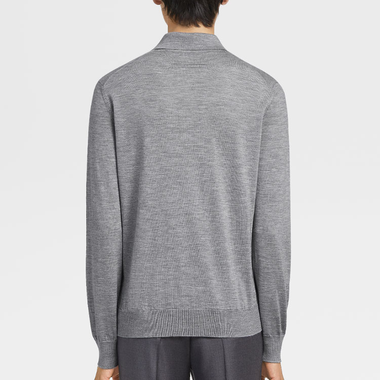 Shop Zegna FW22 灰色長袖休閒款針織 Polo 衫。 E8J00132-K95
