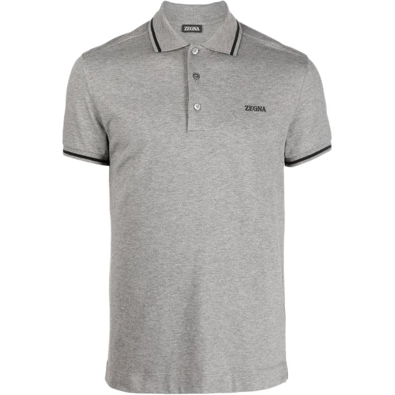Zegna FW22  Grey Straight-Cut Polo Shirt with Embroidered Logo. UA358A746-K95