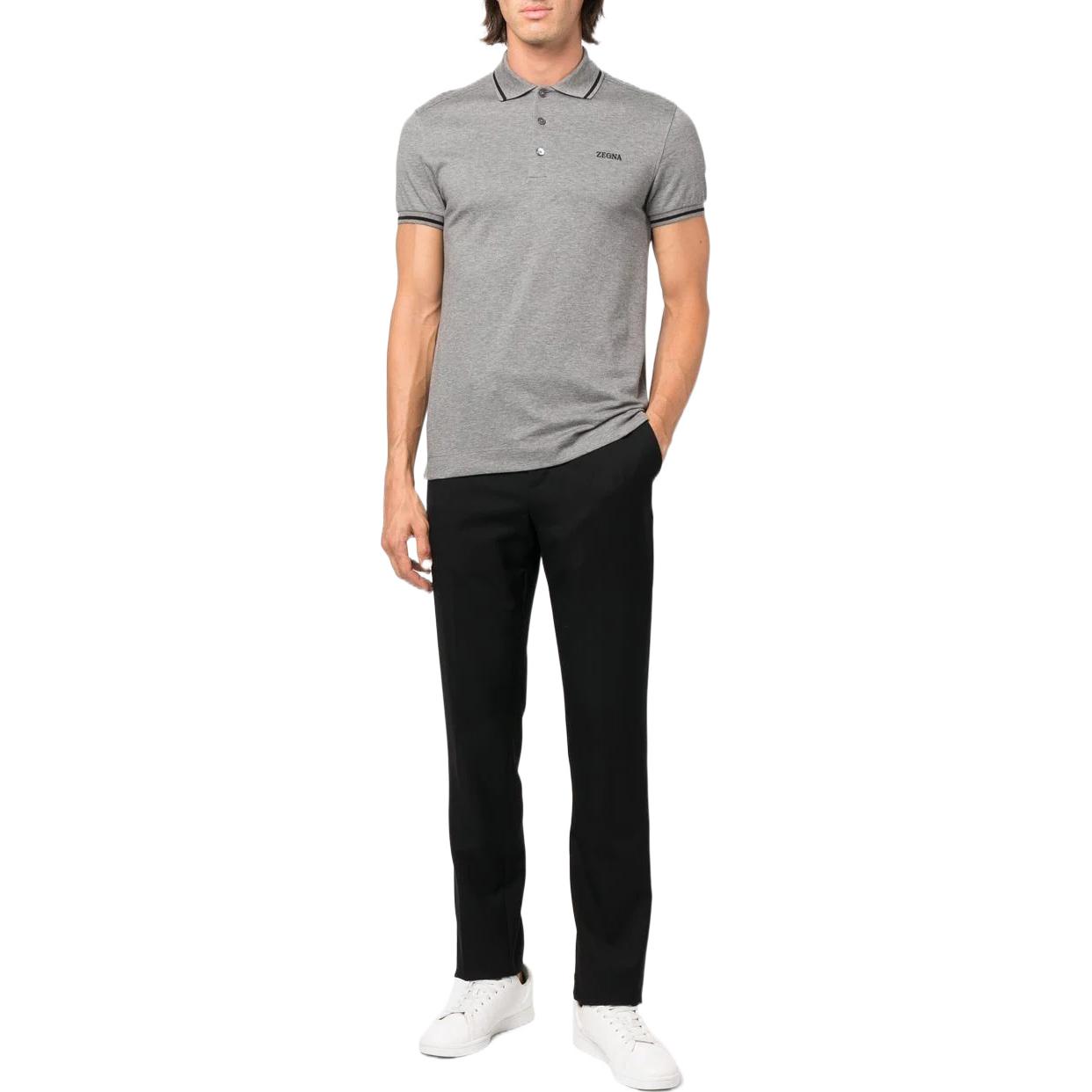 Zegna FW22  Grey Straight-Cut Polo Shirt with Embroidered Logo. UA358A746-K95 圖 3