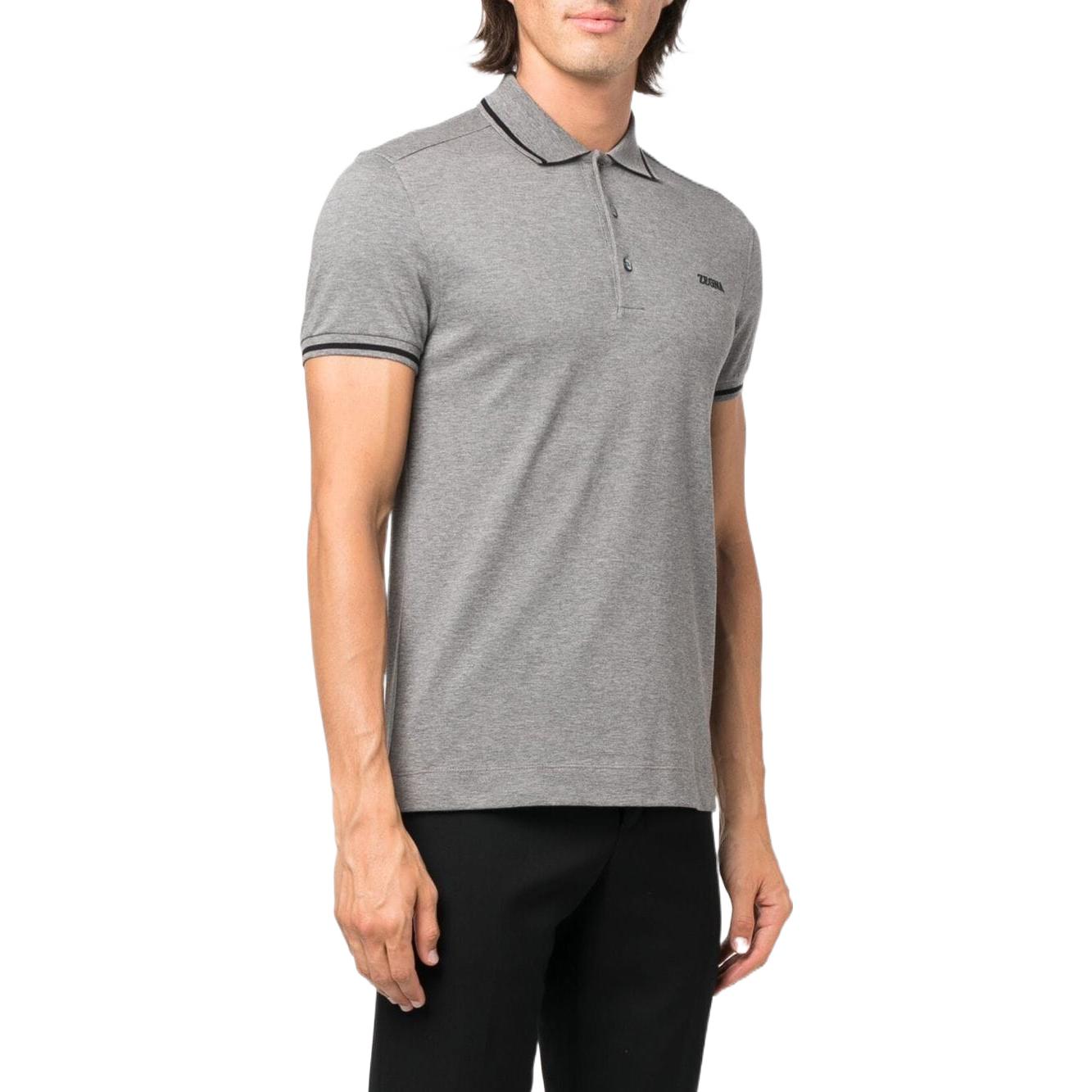 Zegna FW22  Grey Straight-Cut Polo Shirt with Embroidered Logo. UA358A746-K95 圖 4
