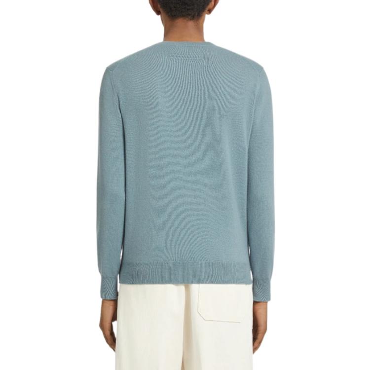 Shop Zegna FW22 淺天藍色開司米羊絨圓領毛衣。 UAK10-110-A95