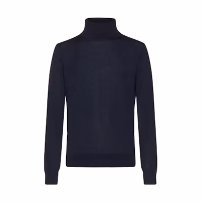 Zegna FW22 Navy Blue Solid Turtleneck Slim Fit Sweater. E8J00120B98