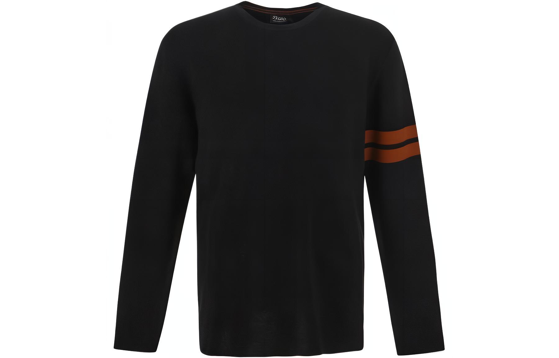 Zegna FW22  Obsidian Black Wool Crewneck Sweater with Striped Trim. E8M91110-K09