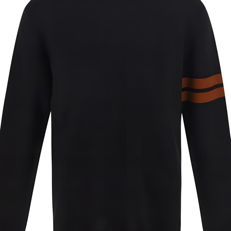 Sizing Zegna FW22 黑曜石黑色羊毛條紋裝飾圓領毛衣。 E8M91110-K09