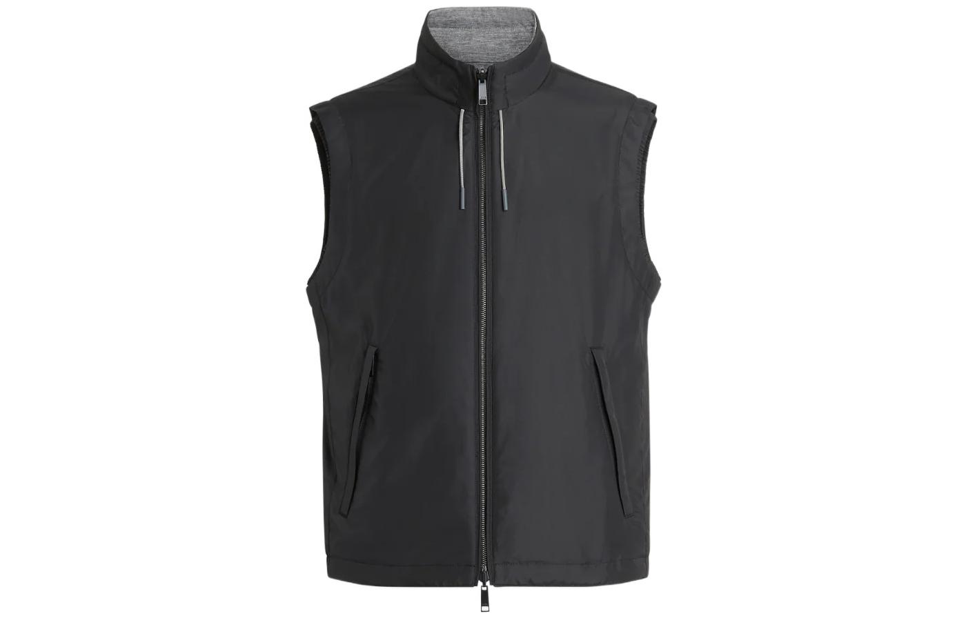 Zegna FW22  Reversible Black Vest with Zipper, Drawstring, and Pockets. E7T33-7110B-001