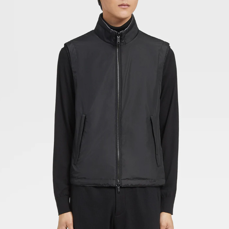 Purchase 제냐 FW22 리버서블 블랙 조끼 - 지퍼, 스트링, 포켓 포함. E7T33-7110B-001