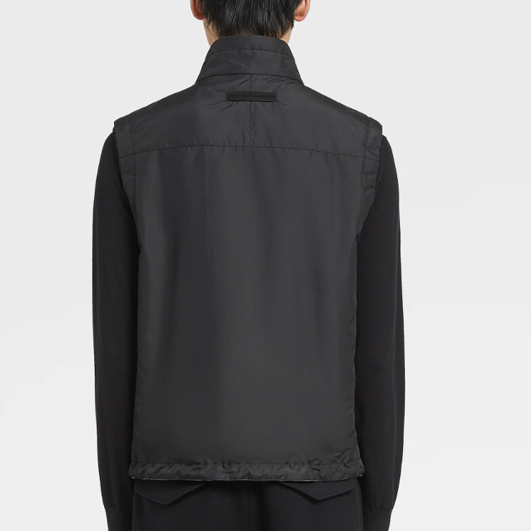 Details for 제냐 FW22 리버서블 블랙 조끼 - 지퍼, 스트링, 포켓 포함. E7T33-7110B-001