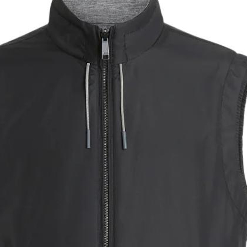 Cheap 제냐 FW22 리버서블 블랙 조끼 - 지퍼, 스트링, 포켓 포함. E7T33-7110B-001