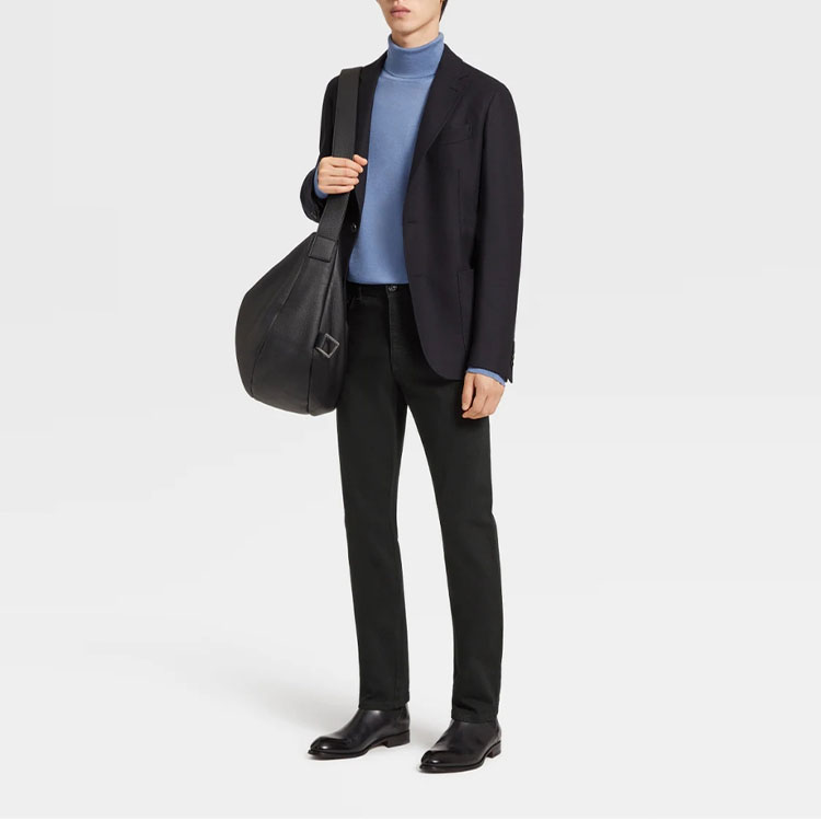 Shop Zegna FW22 單排扣黑色直剪西裝外套 E7C20-SDF-200