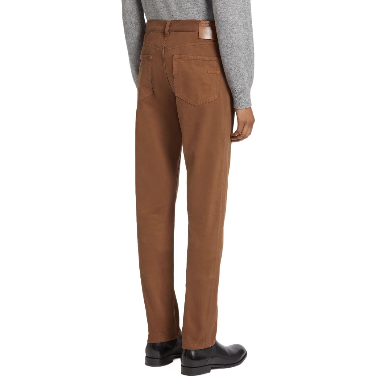 Shop Zegna FW22 修身直筒彈力牛仔褲 駝紅棕色 E8PZW-CITY-VIC