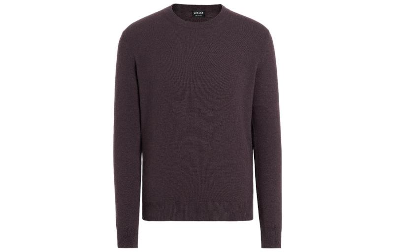 Zegna FW22  Solid Color Crewneck Knit Sweater Deep Purple. UAK10-110-L98