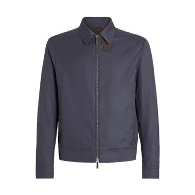 Zegna FW22 Solid Color Zip-Up Jacket Navy Blue. U7T25-7101-531