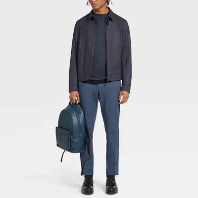 Zegna FW22 Jaket Zip-Up Warna Polos Biru Navy. U7T25-7101-531 Lookbook Zegna FW22 Jaket Zip-Up Warna Polos Biru Navy. U7T25-7101-531