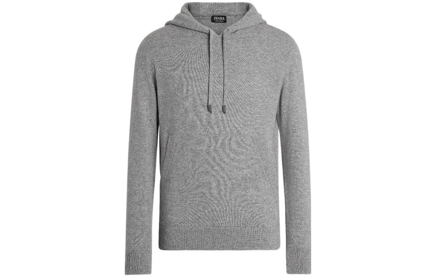 Zegna FW22  Solid Long Sleeve Drawstring Hoodie in Gray. E8K10-178-K95