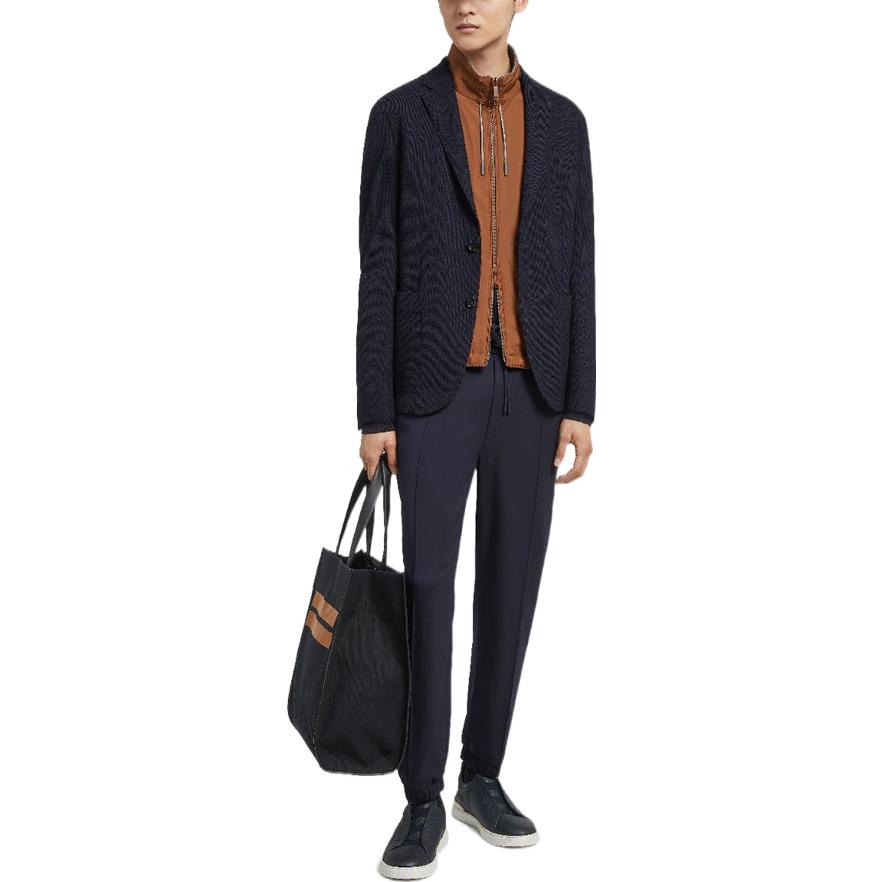 Lookbook Zegna FW22 Jaket Sut Lengan Panjang Navy Solid Single-Breasted. E7C60-SYF-100