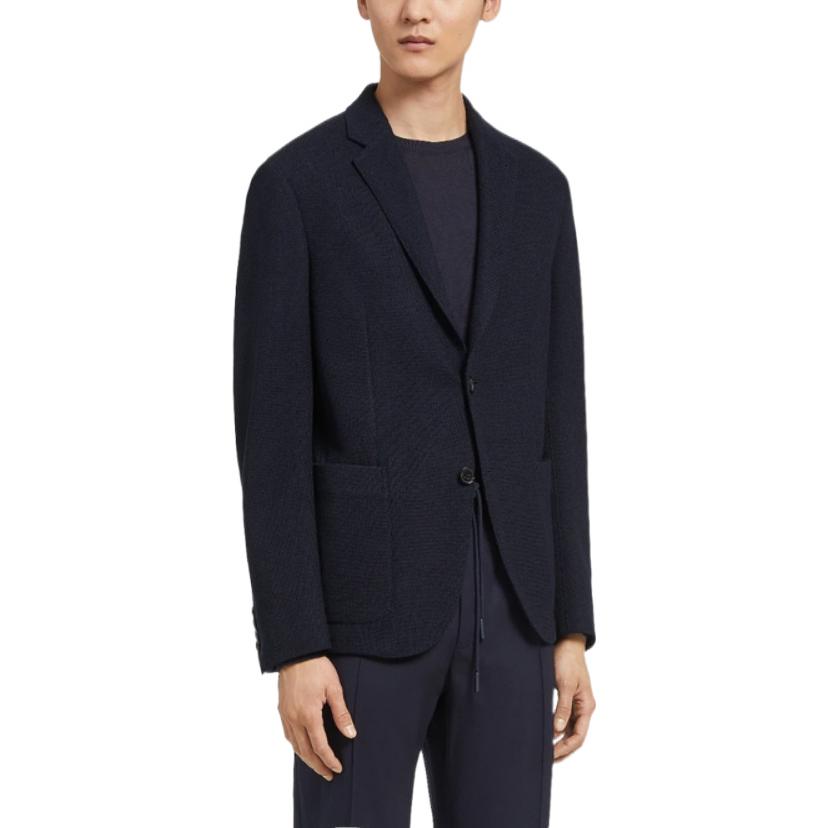 Shop Zegna FW22 Jaket Sut Lengan Panjang Navy Solid Single-Breasted. E7C60-SYF-100