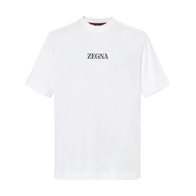 Zegna FW22 White Logo Crewneck T-Shirt. E7364-A777-N01