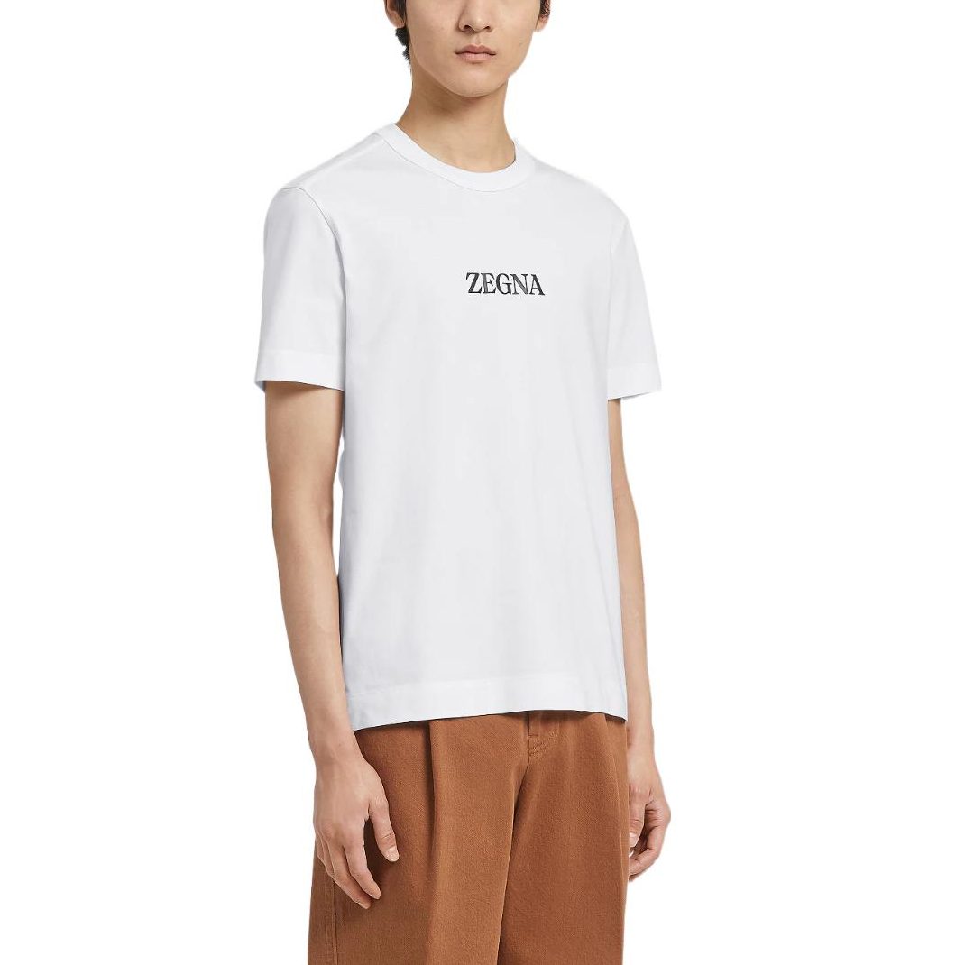 Shop Zegna FW22 白色 Logo 圓領短袖 T 恤。 E7364-A777-N01
