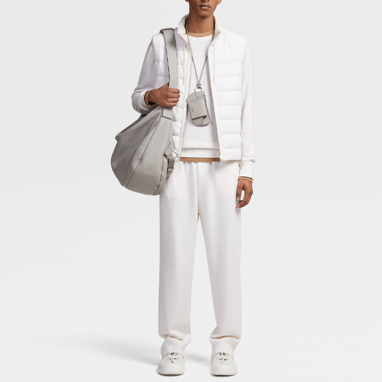 Lookbook Zegna 秋冬22 白色羅紋針織抽繩運動長褲 UBQ80A5-TRO-N91