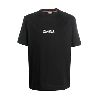 Zegna FW22 Black Crewneck T-Shirt with Logo Print for Men. E7364-A777-K09