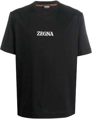 Zegna FW22 Kaos Hitam Crewneck Pria dengan Cetak Logo. E7364-A777-K09 Order Zegna FW22 Kaos Hitam Crewneck Pria dengan Cetak Logo. E7364-A777-K09