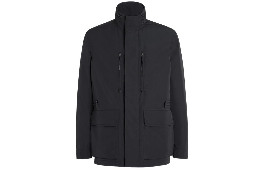 Zegna FW22 Black Solid Half-Turtleneck Flap Pocket Jacket UAT34-A201-531