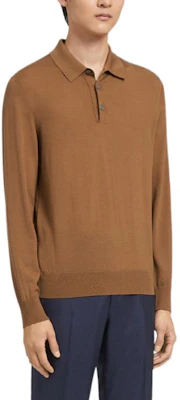 ゼニア FW22 クラシック長袖ポロシャツ メンズ キャメルブラウン. E8J00-132-N95 Lookbook ゼニア FW22 クラシック長袖ポロシャツ メンズ キャメルブラウン. E8J00-132-N95