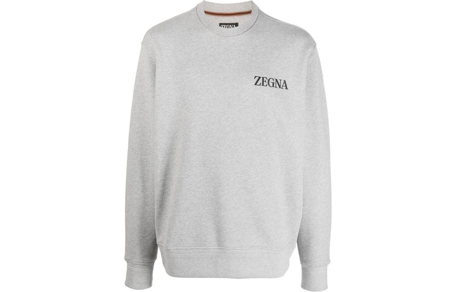 Zegna FW22 Grey Crewneck Sweatshirt with Letter Logo Print for Men UA522-ACT872-K95