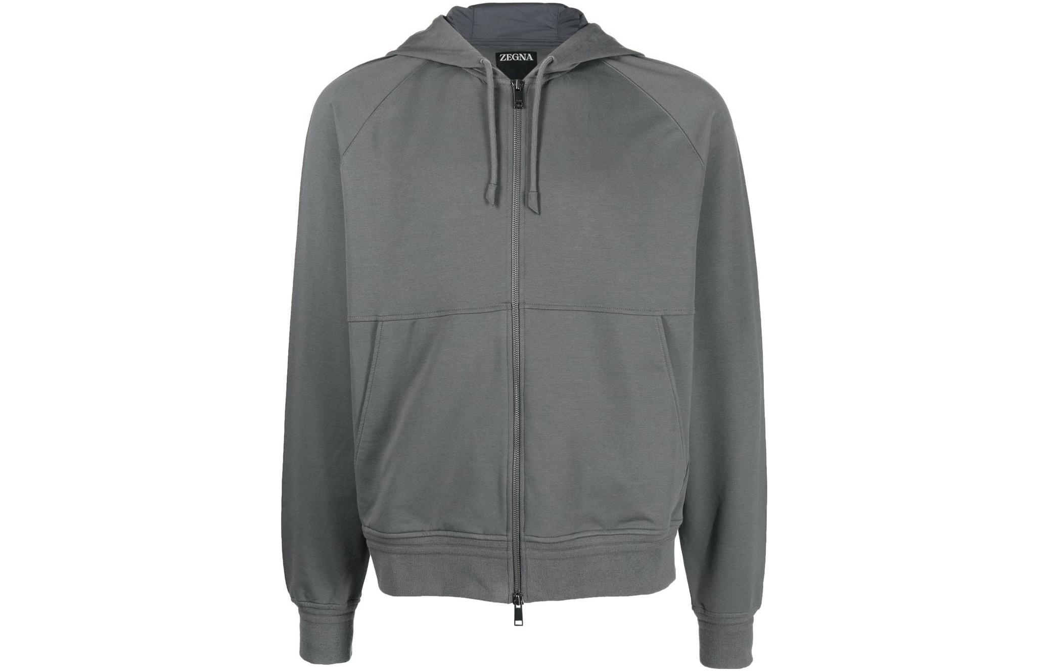 Zegna FW22 Grey Zip-Up Drawstring Hoodie UA553A859-K06