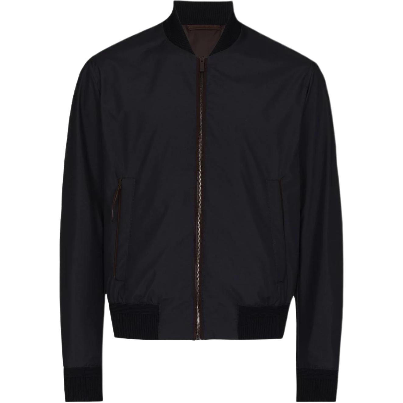 Zegna FW22 Leather-Trim Plain Zip-Up Aviator Jacket UWT35-W108B-531