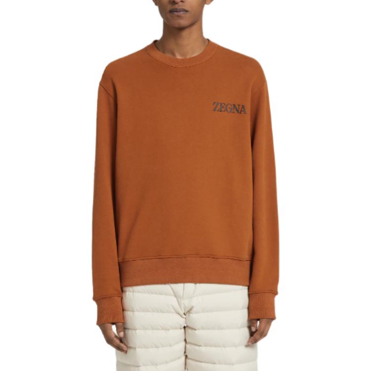 Lookbook Zegna FW22標誌印花男士紅棕色圓領套頭衫 UA522-ACT872-VJC