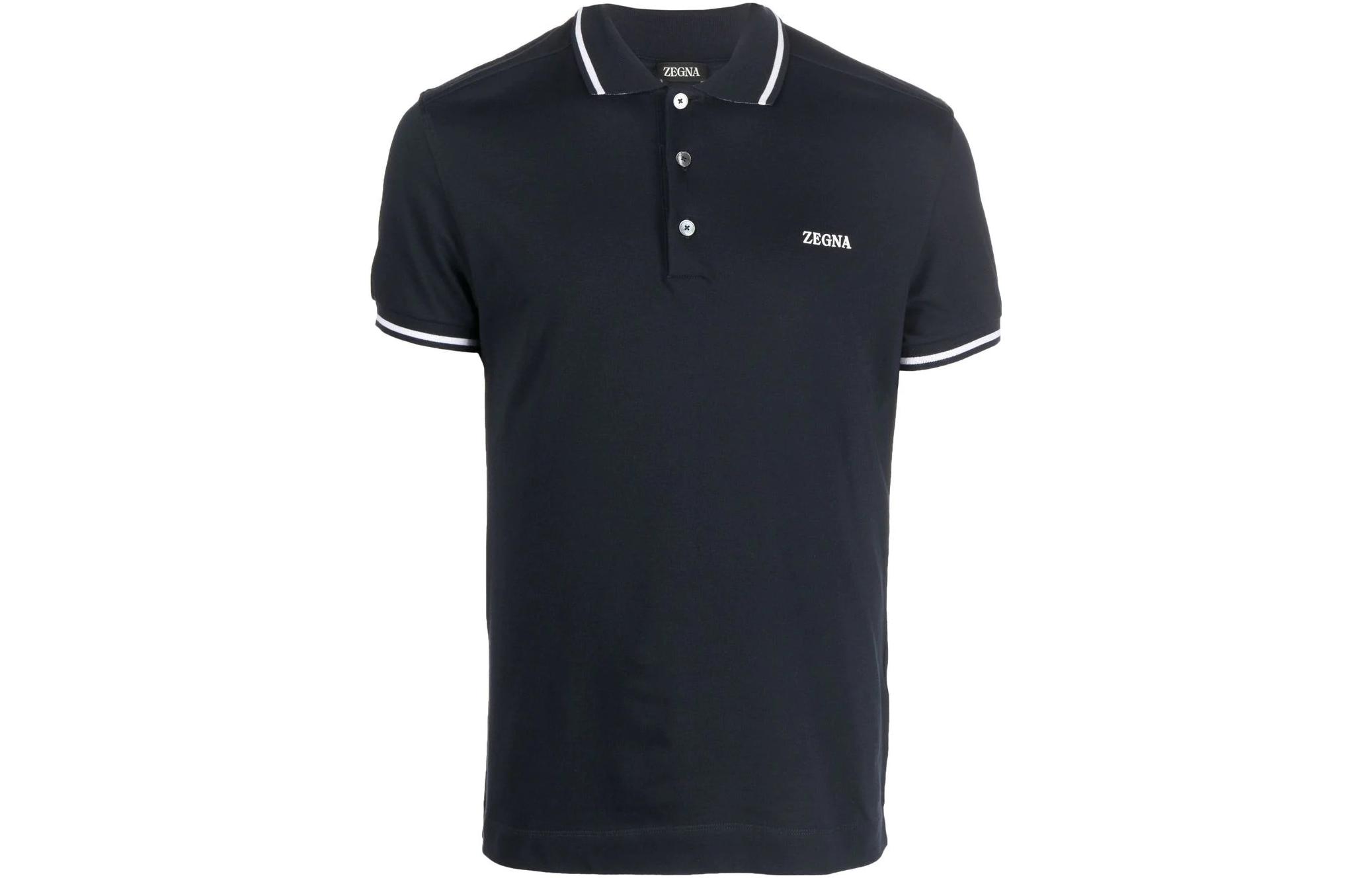 Zegna FW22 Logo Print Short Sleeve Polo Shirt Navy Blue UA358A746B09