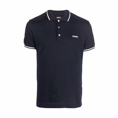 Zegna FW22 Logo Print Short Sleeve Polo Shirt Navy Blue UA358A746B09