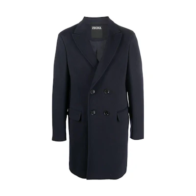 Zegna FW22 Navy Blue Double-Breasted Wool Coat for Men 4DG4G0498706-412
