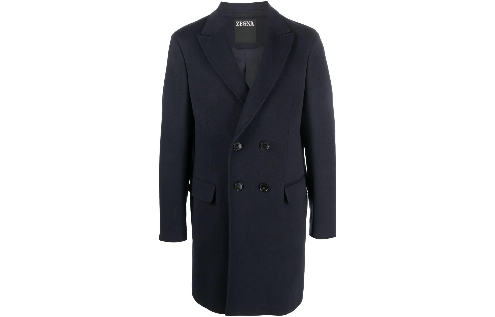 Order Zegna FW22 Navy Blue Double-Breasted Wool Coat for Men 4DG4G0498706-412