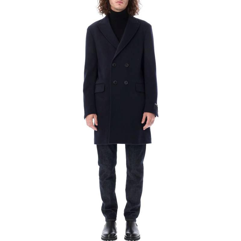 Shop Zegna FW22 Navy Blue Double-Breasted Wool Coat for Men 4DG4G0498706-412