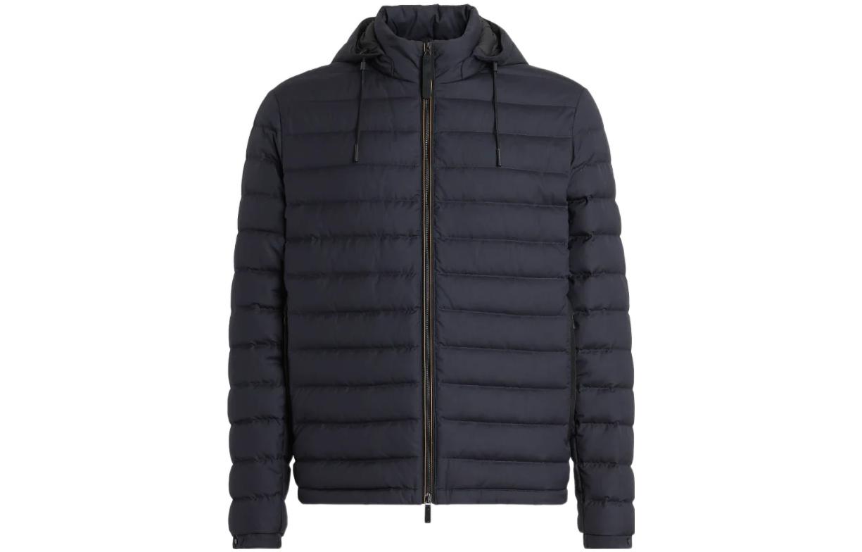 Order Zegna FW22 Jaket Lelaki Biru Navy Quilted Zip-Up Hooded Down. E7T25-7209B-531