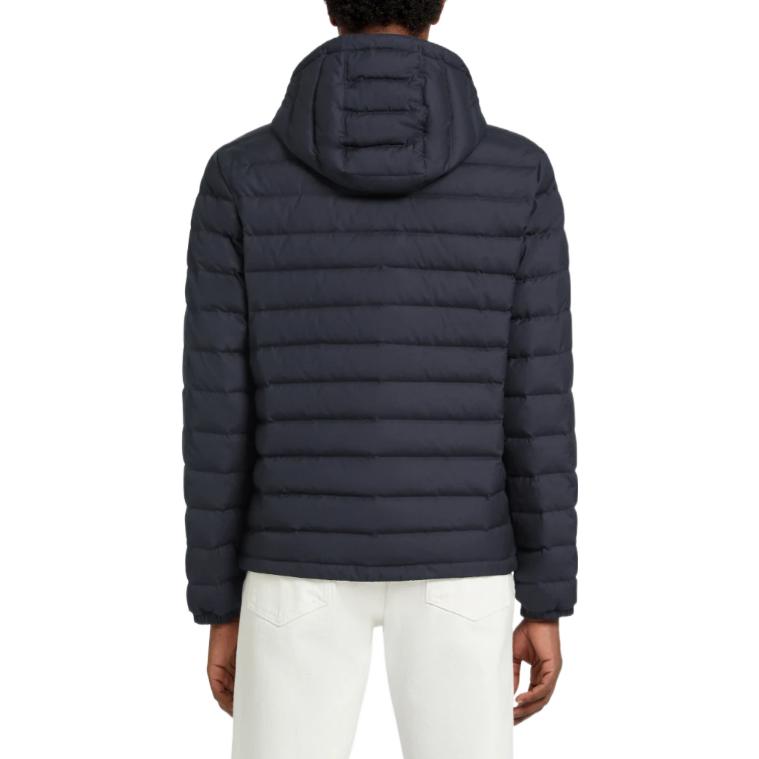Shop Zegna FW22 Jaket Lelaki Biru Navy Quilted Zip-Up Hooded Down. E7T25-7209B-531