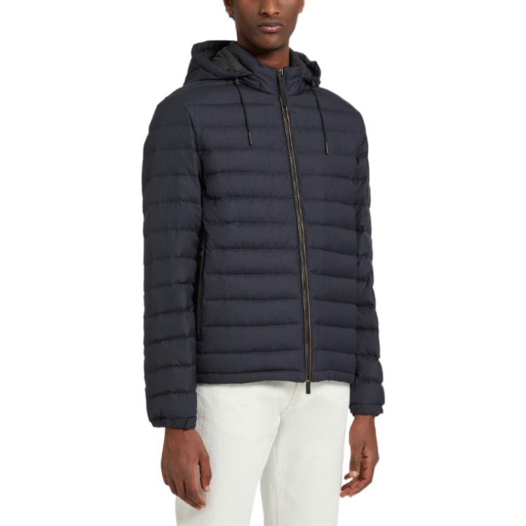 Purchase Zegna FW22 Jaket Lelaki Biru Navy Quilted Zip-Up Hooded Down. E7T25-7209B-531